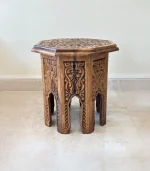 Maraş El Oyma Ceviz Ahşap Yan Sehpa 44x44x46 cm | El Yapımı Dekoratif Sehpa Natural - Görsel 5