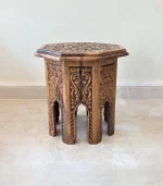 Maraş El Oyma Ceviz Ahşap Yan Sehpa 44x44x46 cm | El Yapımı Dekoratif Sehpa Natural - Görsel 6