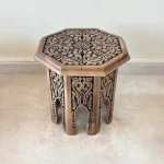 Maraş El Oyma Ceviz Ahşap Yan Sehpa 44x44x46 cm | El Yapımı Dekoratif Sehpa Eskitme