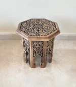 Maraş El Oyma Ceviz Ahşap Yan Sehpa 44x44x46 cm | El Yapımı Dekoratif Sehpa Eskitme