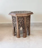 Maraş El Oyma Ceviz Ahşap Yan Sehpa 44x44x46 cm | El Yapımı Dekoratif Sehpa Eskitme - Görsel 2