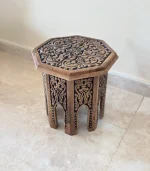 Maraş El Oyma Ceviz Ahşap Yan Sehpa 44x44x46 cm | El Yapımı Dekoratif Sehpa Eskitme - Görsel 4