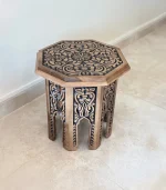 Maraş El Oyma Ceviz Ahşap Yan Sehpa 44x44x46 cm | El Yapımı Dekoratif Sehpa Eskitme - Görsel 5