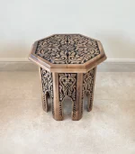 Maraş El Oyma Ceviz Ahşap Yan Sehpa 44x44x46 cm | El Yapımı Dekoratif Sehpa Eskitme - Görsel 7