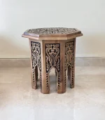 Maraş El Oyma Ceviz Ahşap Yan Sehpa 44x44x46 cm | El Yapımı Dekoratif Sehpa Eskitme - Görsel 8