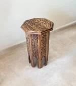 El Oyma Ceviz Ahşap Yan Sehpa 44x44x76 cm | Maraş El İşçiliği Dekoratif Sehpa Natural