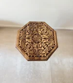 El Oyma Ceviz Ahşap Yan Sehpa 44x44x76 cm | Maraş El İşçiliği Dekoratif Sehpa Natural - Görsel 2