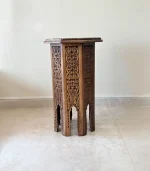 El Oyma Ceviz Ahşap Yan Sehpa 44x44x76 cm | Maraş El İşçiliği Dekoratif Sehpa Natural - Görsel 4