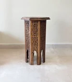 El Oyma Ceviz Ahşap Yan Sehpa 44x44x76 cm | Maraş El İşçiliği Dekoratif Sehpa Natural - Görsel 5