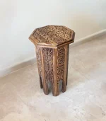 El Oyma Ceviz Ahşap Yan Sehpa 44x44x76 cm | Maraş El İşçiliği Dekoratif Sehpa Natural - Görsel 6