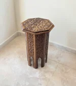 El Oyma Ceviz Ahşap Yan Sehpa 44x44x76 cm | Maraş El İşçiliği Dekoratif Sehpa Natural - Görsel 7