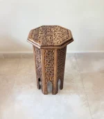 El Oyma Ceviz Ahşap Yan Sehpa 44x44x76 cm | Maraş El İşçiliği Dekoratif Sehpa Natural - Görsel 8