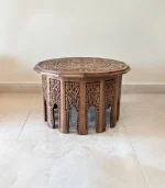 Maraş El Oyma Ceviz Ahşap Orta Sehpa – 73x73x47 cm Klasik Desenli El Yapımı Sehpa Natural