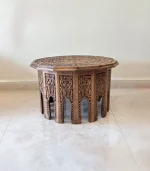 Maraş El Oyma Ceviz Ahşap Orta Sehpa – 73x73x47 cm Klasik Desenli El Yapımı Sehpa Natural - Görsel 4