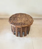 Maraş El Oyma Ceviz Ahşap Orta Sehpa – 73x73x47 cm Klasik Desenli El Yapımı Sehpa Natural - Görsel 6