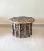 Maraş El Oyma Ceviz Ahşap Orta Sehpa – 73x73x47 cm Klasik Desenli El Yapımı Sehpa Eskitme