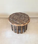 Maraş El Oyma Ceviz Ahşap Orta Sehpa – 73x73x47 cm Klasik Desenli El Yapımı Sehpa Eskitme - Görsel 2
