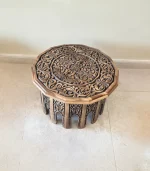 Maraş El Oyma Ceviz Ahşap Orta Sehpa – 73x73x47 cm Klasik Desenli El Yapımı Sehpa Eskitme - Görsel 6