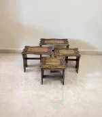 Maraş El Oyma 4’lü Servis Sehpası – 65x40x50 cm Ceviz Ahşap Zigon Sehpa Takımı - Görsel 5