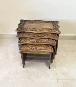 Maraş El Oyma 4’lü Servis Sehpası – 65x40x50 cm Ceviz Ahşap Zigon Sehpa Takımı - Görsel 7