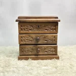 El Oyma Ceviz Ahşap Aynalı Makyaj ve Aksesuar Kutusu 26x17x28 cm | Çekmeceli Takı Kutusu