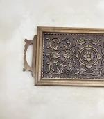 Maraş El Oyma Eskitme Ceviz Servis Tepsisi – 59x27.5 cm Ahşap Antik Sunum Tepsisi Eskitme