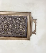 Maraş El Oyma Eskitme Ceviz Servis Tepsisi – 59x27.5 cm Ahşap Antik Sunum Tepsisi Eskitme - Görsel 2