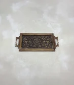 Maraş El Oyma Eskitme Ceviz Servis Tepsisi – 59x27.5 cm Ahşap Antik Sunum Tepsisi Eskitme - Görsel 5