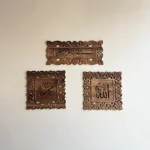 Maraş El Oyma Allah Muhammed ve Besmele Ceviz Duvar Tabloları Seti – 60x26 & 2(40x40) cm