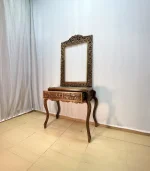 Maraş El Oyma Ceviz Ahşap Dresuar ve Ayna Seti 85x45x85 cm | El Yapımı Dekoratif Dresuar - Görsel 4