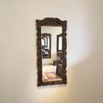 Maraş El Oyma Büyük Boy Ayna – 162x73,5 cm Ceviz Ahşap Duvar Aynası | Klasik Kıvrımlı Model