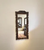 Maraş El Oyma Büyük Boy Ayna – 162x73,5 cm Ceviz Ahşap Duvar Aynası | Klasik Kıvrımlı Model