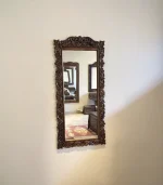 Maraş El Oyma Büyük Boy Ayna – 162x73,5 cm Ceviz Ahşap Duvar Aynası | Klasik Kıvrımlı Model - Görsel 2