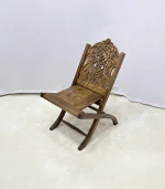 El Oyma Katlanır Ceviz Ahşap Sandalye – 55x50x75 cm Dekoratif El İşçiliği Sandalye | Klasik Model