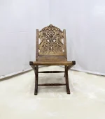 El Oyma Katlanır Ceviz Ahşap Sandalye – 55x50x75 cm Dekoratif El İşçiliği Sandalye | Klasik Model - Görsel 2