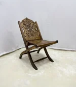 El Oyma Katlanır Ceviz Ahşap Sandalye – 55x50x75 cm Dekoratif El İşçiliği Sandalye | Klasik Model - Görsel 3