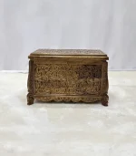 Maraş El Oyma Ceviz Çeyiz Sandığı -Ahşap Sandık– 68x40x48 cm | Sarmaşık Natural Model - Görsel 8