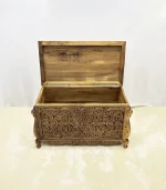 Maraş El Oyma Ceviz Ahşap Büyük Boy Çeyiz Sandığı – 95x50x60 cm | Sarmaşık Natural Model - Görsel 6