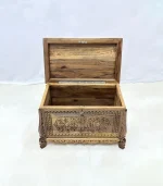 Maraş El Oyma Ceviz Ahşap Çeyiz Sandığı-Ahşap Sandık – 68x40x48 cm | Papatya Natural Model - Görsel 2