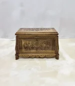 Maraş El Oyma Ceviz Ahşap Çeyiz Sandığı-Ahşap Sandık – 68x40x48 cm | Papatya Natural Model - Görsel 5