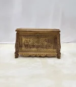 Maraş El Oyma Ceviz Ahşap Çeyiz Sandığı-Ahşap Sandık – 68x40x48 cm | Papatya Natural Model - Görsel 8