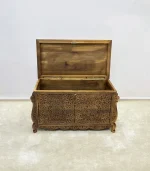 Maraş El Oyma Ceviz Ahşap Çeyiz Sandığı – 95x50x60 cm Büyük Boy Sandık | Leyla Natural Model - Görsel 3