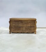 Maraş El Oyma Ceviz Ahşap Çeyiz Sandığı – 95x50x60 cm Büyük Boy Sandık | Leyla Natural Model - Görsel 8