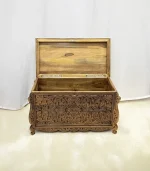 Maraş El Oyma Ceviz Ahşap Çeyiz Sandığı – 95x50x60 cm Büyük Boy Sandık | İstanbul Natural Model - Görsel 3