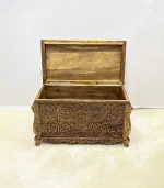 Maraş El Oyma Ceviz Ahşap Çeyiz Sandığı – 95x50x60 cm Büyük Boy Sandık | Ece Natural Model - Görsel 4