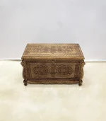 Maraş El Oyma Ceviz Ahşap Çeyiz Sandığı – 95x50x60 cm Büyük Boy Sandık | Papatya Natural Model - Görsel 7