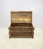 Maraş El Oyma Ceviz Ahşap Çeyiz Sandığı – 95x50x60 cm Büyük Boy Sandık | Aliye Natural Model - Görsel 3