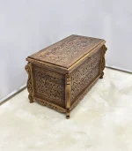 Maraş El Oyma Ceviz Ahşap Çeyiz Sandığı – 95x50x60 cm Büyük Boy Sandık | Aliye Natural Model - Görsel 6