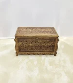 Maraş El Oyma Ceviz Ahşap Çeyiz Sandığı – 95x50x60 cm Büyük Boy Sandık | Aliye Natural Model - Görsel 8