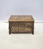 Maraş El Oyma Ceviz Ahşap Çeyiz Sandığı – Ahşap Sandık-68x40x48 Cm | Aliye Eskitme - Görsel 6